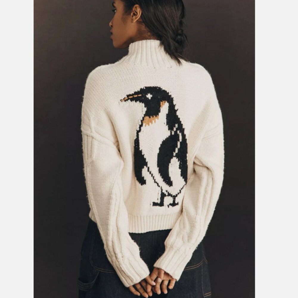 Anthropologie Pilcro Peguin Cable Knit Zip Up Cardigan Sweater Size M NWT Medium